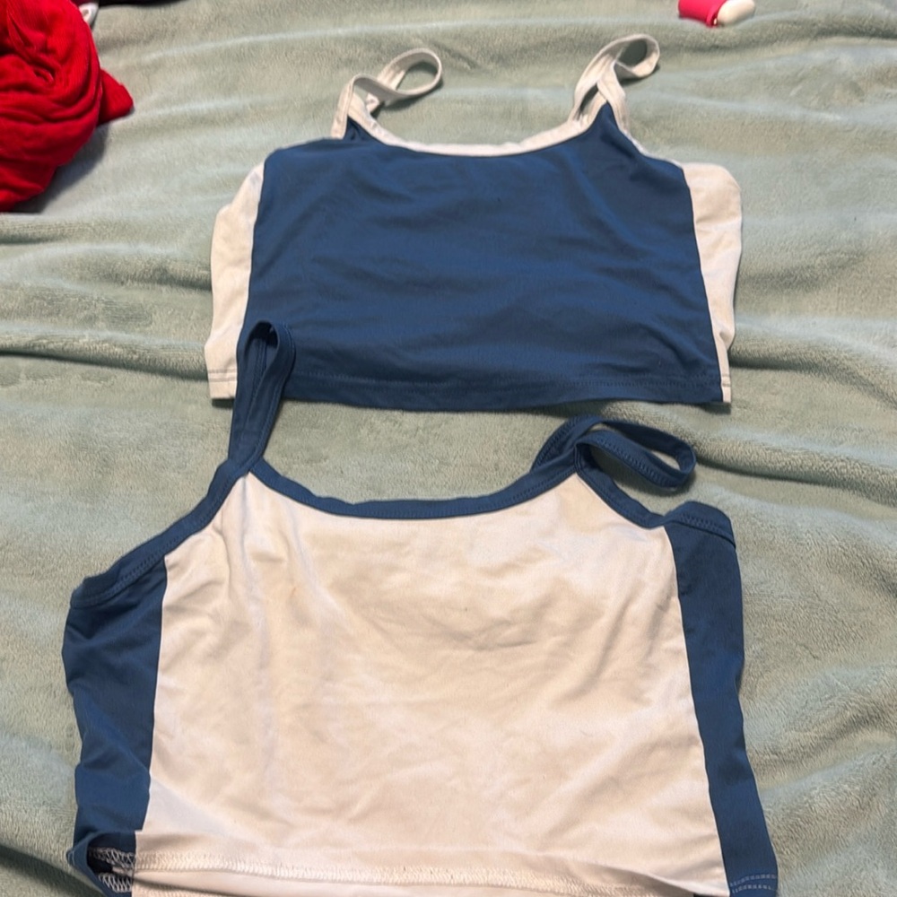Women's Blue and Cream Tank Tops